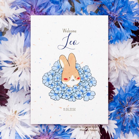 Geboorteaankondiging konijn bloem aankondiging