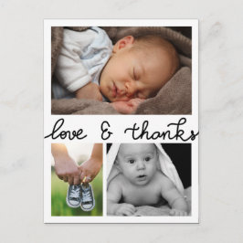 Geboorteaankondiging liefde en Bedankt drie foto's Aankondigingskaart