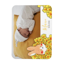 Geboorteaankondiging magneet Konijn en bloemen