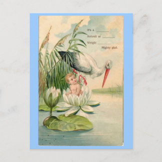 Geboorteaankondiging-Stork, Lily Pad, Baby Aankondigingskaart