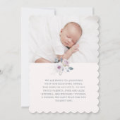 geboorteaankondiging van baby | Floral Verfraaide Kaart (Achterkant)