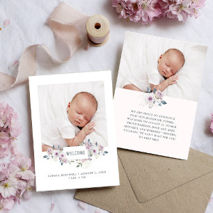 geboorteaankondiging van baby   Floral Verfraaide  Kaart