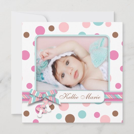 Geboorteaankondiging voor meisje met polka-stippen aankondiging (Voorkant)