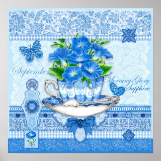 Geboortebloem en edelsteen september theekop poste poster