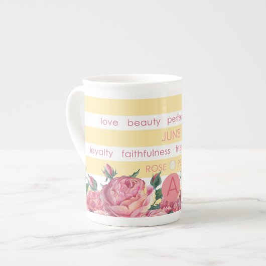 Geboortebloem en Gem Stripe Mok juni Bone China (Voorkant links)