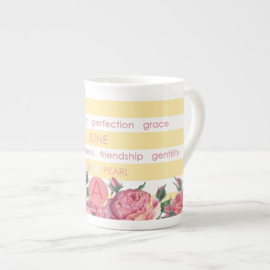 Geboortebloem en Gem Stripe Mok juni Bone China (Voorkant rechts)