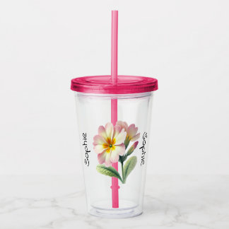 Geboortebloem februari Primrose Tumbler met deksel Acryl Drinkbeker