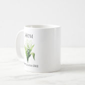 Geboortebloem Lelietje-van-dalen voor mama met jaa Koffiemok (Voorkant links)