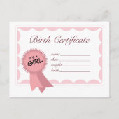 Geboortecertificaat voor meisjes briefkaart (Voorkant)