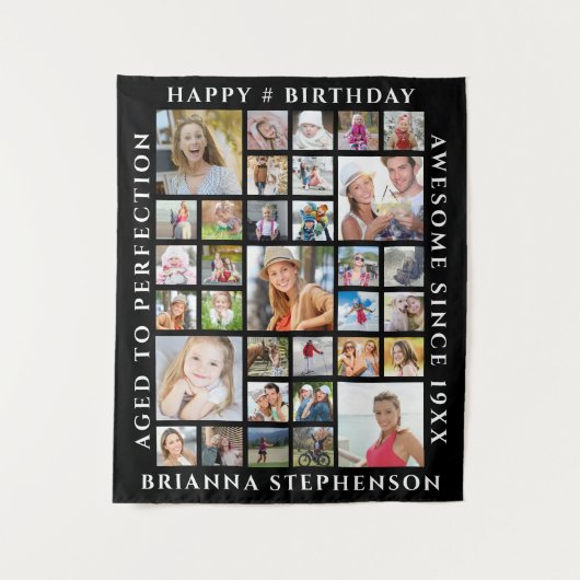 Geboortedag 33 Foto Collage Persoonlijk Uw Kleur Wandkleed (Voorkant)