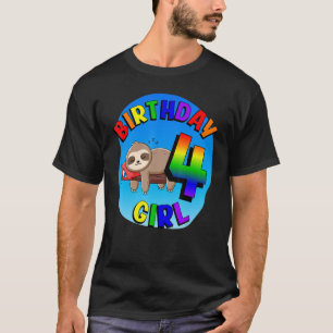 Geboortedag 4: Girl Cute Baby Sloth Rainbow Color T-shirt