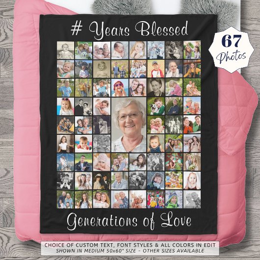 Geboortedag 67 Foto Collage Aangepaste tekst en kl Fleece Deken