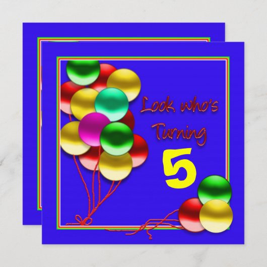 Geboortedag, ballonnen op blauw (INSERT AGE)Uitnod Kaart (Voorkant / Achterkant)