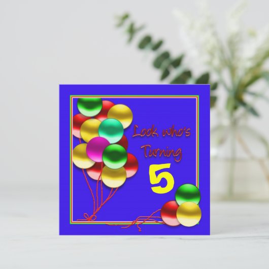 Geboortedag, ballonnen op blauw (INSERT AGE)Uitnod Kaart (Staand voorkant)