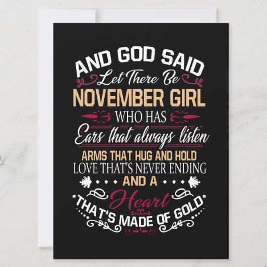 Geboortedag | En God zei dat er november een meisj Aankondiging (Voorkant)