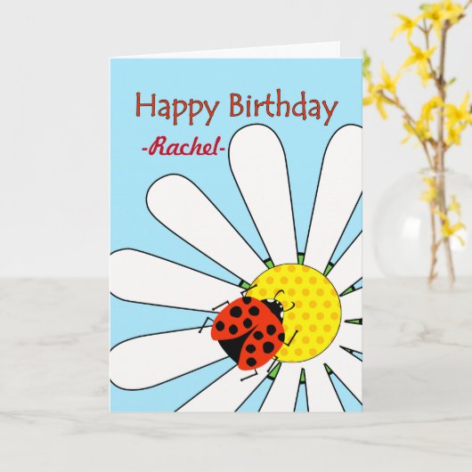 Geboortedag met Ladybug en Daisy Custom Front Kaart (Gele Bloem)