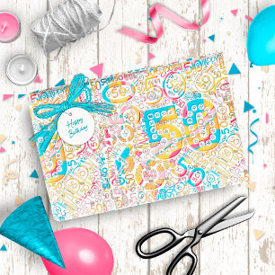 Geboortedag nummer Word Cloud 50 B ID270 Cadeaupapier