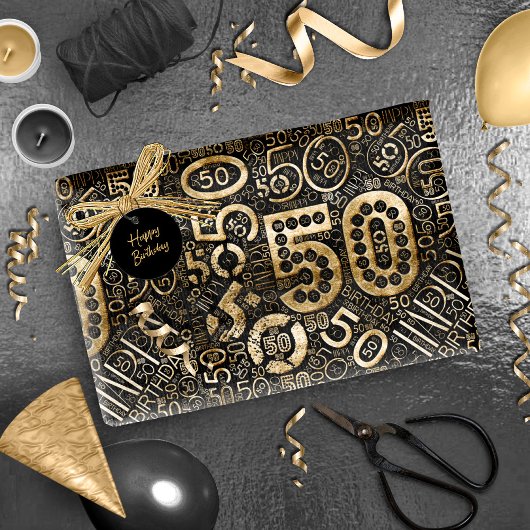 Geboortedag nummer Word Cloud 50 C ID270 Cadeaupapier