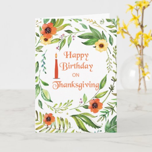 Geboortedag op Thanksgiving Wreath Kaart (Gele Bloem)