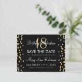 Geboortedag Opslagdatum Gold Glitter Confetti Blac Save The Date (Staand voorkant)