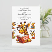 Geboortedag wenst kaart met Girafee leesboek (Staand voorkant)