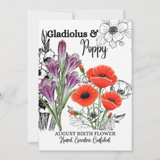 Geboortedatum, augustus, Gladiolus, Poppy, Birthda Feestdagenkaart