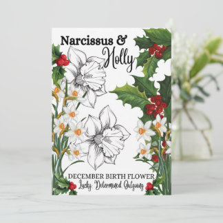 Geboortedatum, december, Narcissus, Holly, Birthda Feestdagenkaart