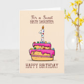 Geboortedatum, eerste verjaardag, 1 op de roze roz kaart (Gele Bloem)