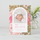 Geboortedatum: Floral Arch Baby Girl Kaart (Staand voorkant)