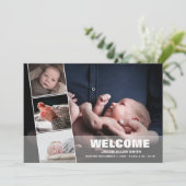 Geboortedatum Foto Collage|Vier Foto's Aankondiging (Staand voorkant)