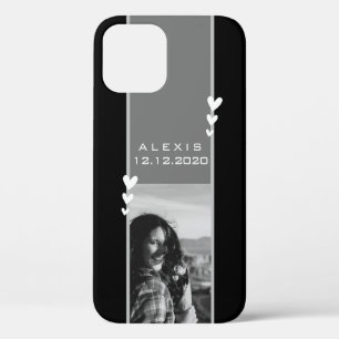 Geboortedatum Herinnering Fotosjabloon Zwart Wit iPhone 12 Hoesje