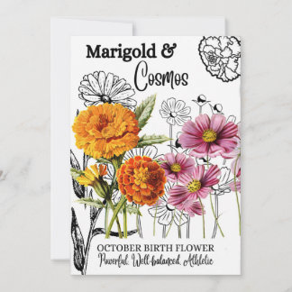 Geboortedatum, oktober, Marigold, Cosmos, Birthday Feestdagenkaart