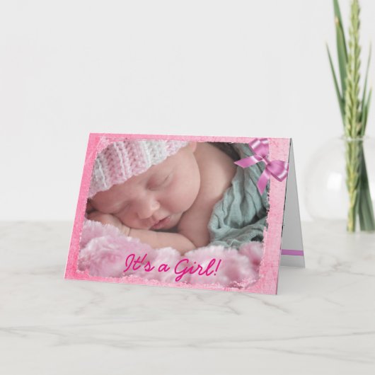 Geboortedatum: roze Bow Aankondiging (Voorkant)