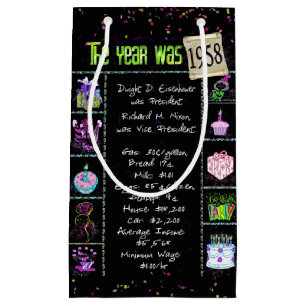 Geboortejaar 1958: Trivia op Black Small Gift Bag Klein Cadeauzakje