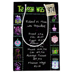 Geboortejaar 1974: Trivia op zwart Medium Cadeauzakje