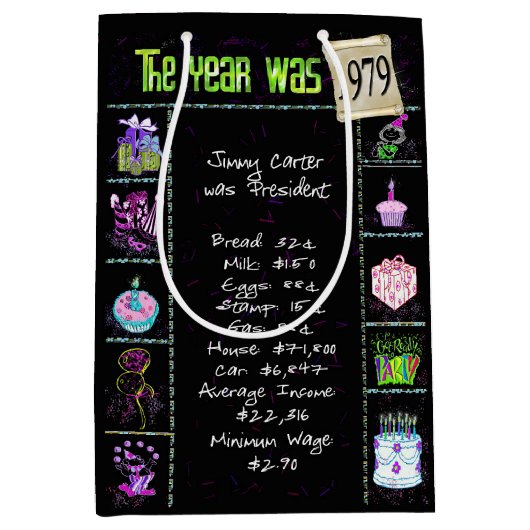 Geboortejaar 1979: Trivia op zwart Medium Cadeauzakje (Voorkant)