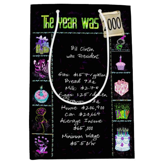 Geboortejaar 2000: Trivia op zwart Medium Cadeauzakje (Voorkant)