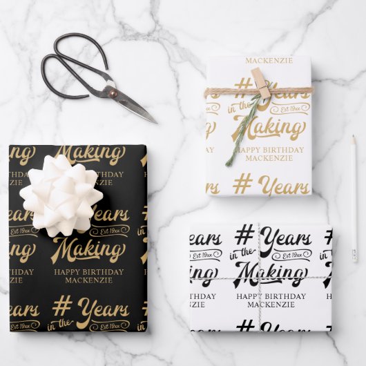 Geboortejaar in het bewerkingsscript Black Gold Inpakpapier Vel (Voorkant)