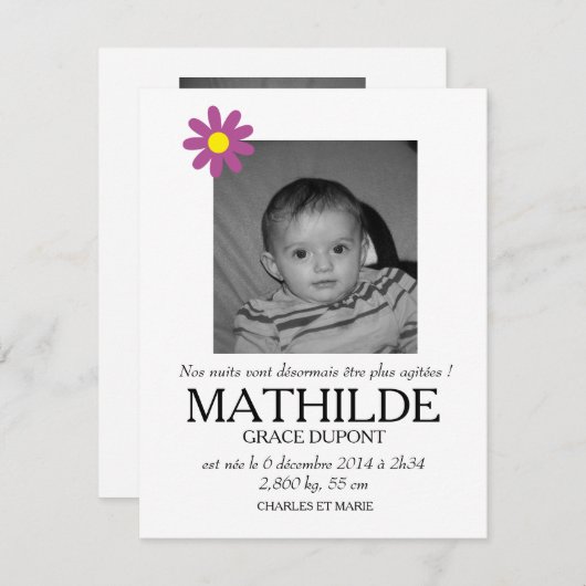 Geboortejaar - Meisje Aankondiging (Voorkant / Achterkant)