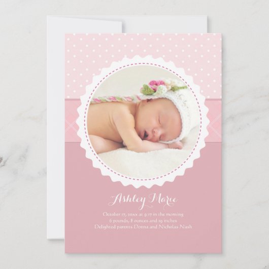 Geboortekaartje Baby Meisje met Geschulpte Lijst F Aankondiging (Voorkant)