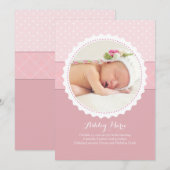 Geboortekaartje Baby Meisje met Geschulpte Lijst F Aankondiging (Voorkant / Achterkant)