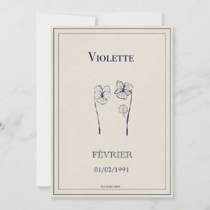 Geboortekaartje februari Violette Feestdagenkaart