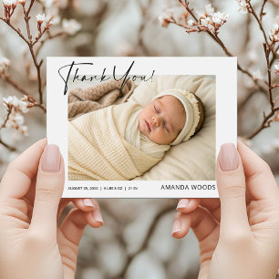 Geboortekaartje met babyfoto en dankjewel briefkaart