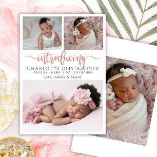 Geboortekaartje voor babymeisje met fotocollage aankondiging