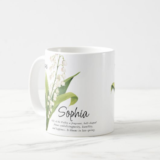 Geboortemaand Bloem Gepersonaliseerd Koffiemok (Voorkant links)