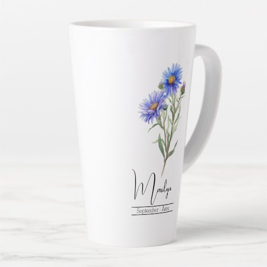 Geboortemaand Bloem September Aster Latte Mok (Rechterhoek)