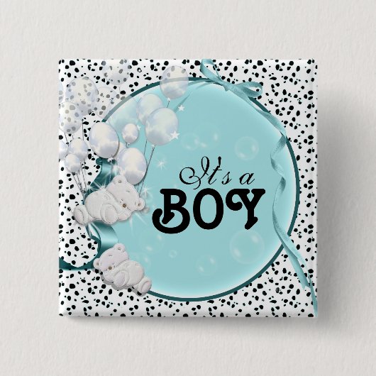 geboortenaankondiging baby boy beer vierkante button 5,1 cm (Voorkant)