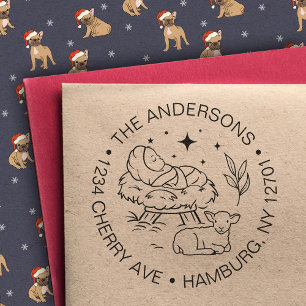 Geboorteplaats Baby Jesus Christ Return Adres Rubberstempel
