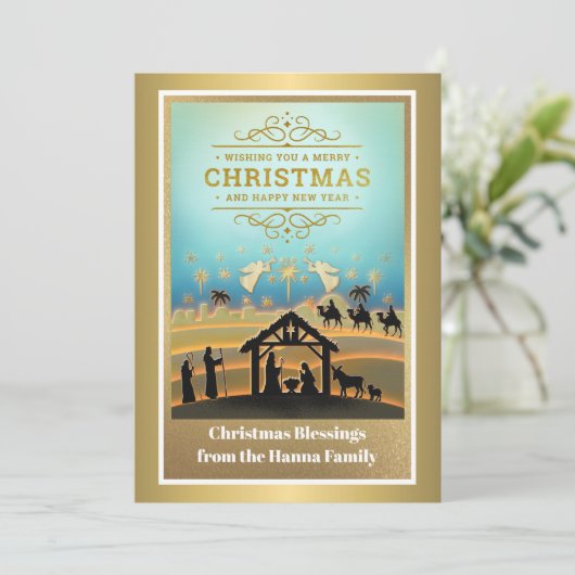 Geboorteplaats "Vrolijk Kerstfeest & Gelukkig Nieu Feestdagenkaart (Staand voorkant)