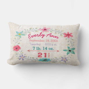 Geboortestatistieken Baby Girl Forest Creatures Fo Kussen